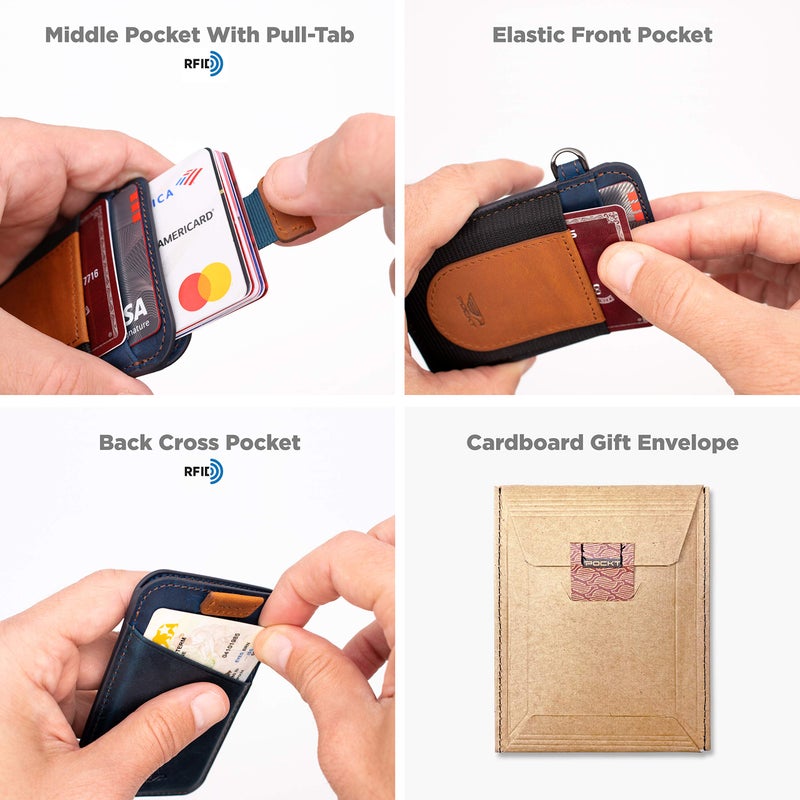 POCKT Card Holder Wallet For Men and Women - Slim Minimalist Front Pocket Wallet Elastic Credit Card Holder Genuine Leather RFID Blocking Card Case Wallets | Vintage Tanâ€¦ - Image 5